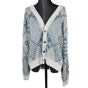 Womens Geometric Print Grandpa Cardigan Sweater Button Up Long Sleeve Knit